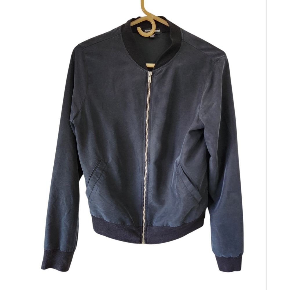 American Apparel Women's Bomber Jacket Sz Small Black Made in US